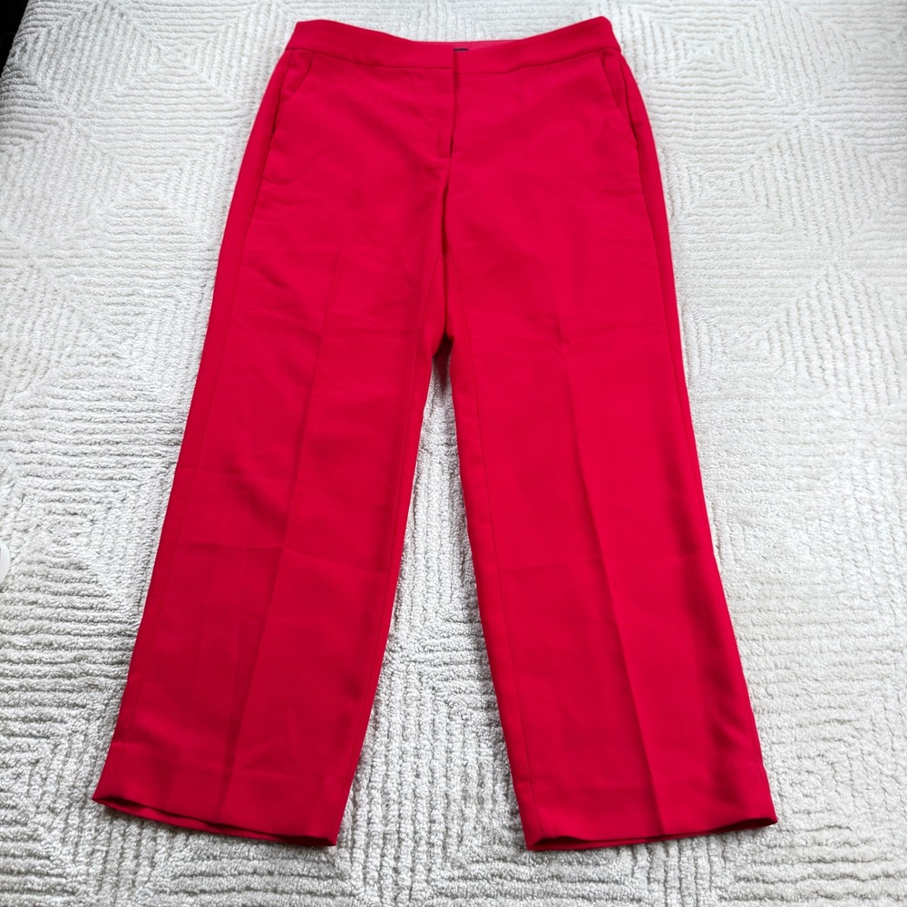 J Crew Pants Womens 8 Red Straight Leg Crepe Trousers CG399 NWT Career Office